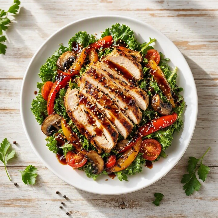 Salată caldă cu fileu de pui și legume grill